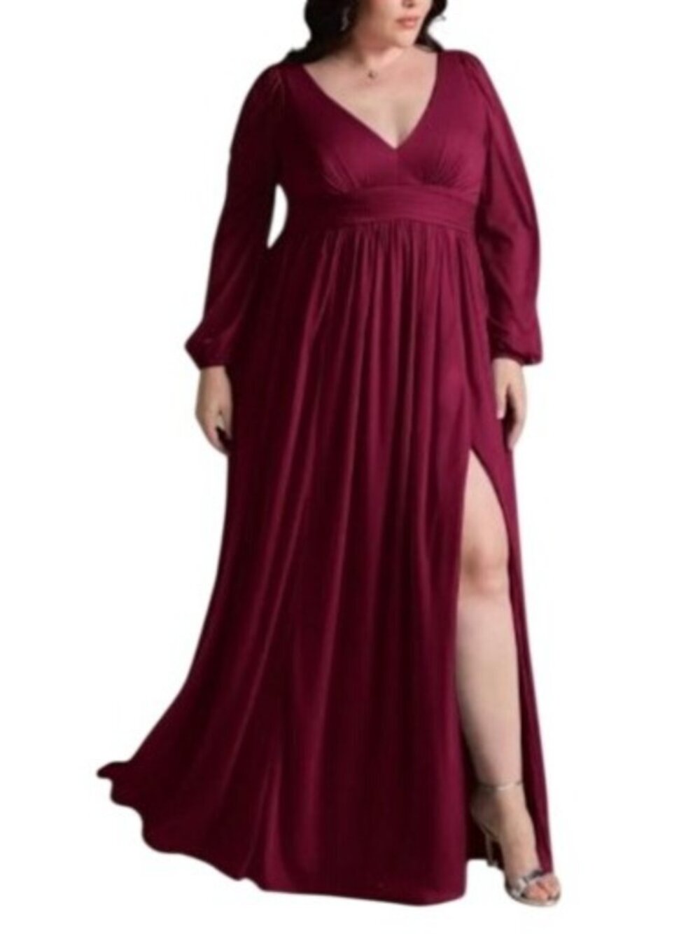 Azazie Norah Burgundy Chiffon Long Sleeve Bridesmaid Dress A16 NWT - Picture 2 of 16